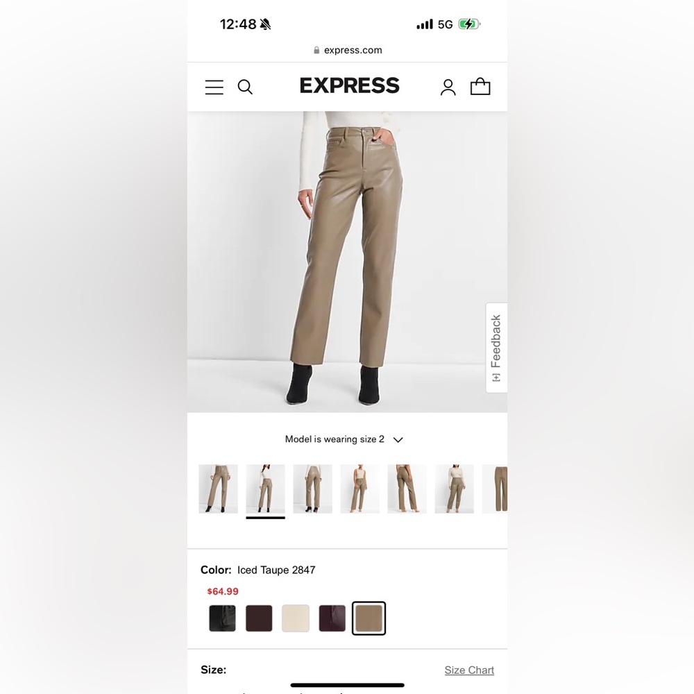 Express Super High Rise Modern Straight Faux Leather Pants size 10R in Tan